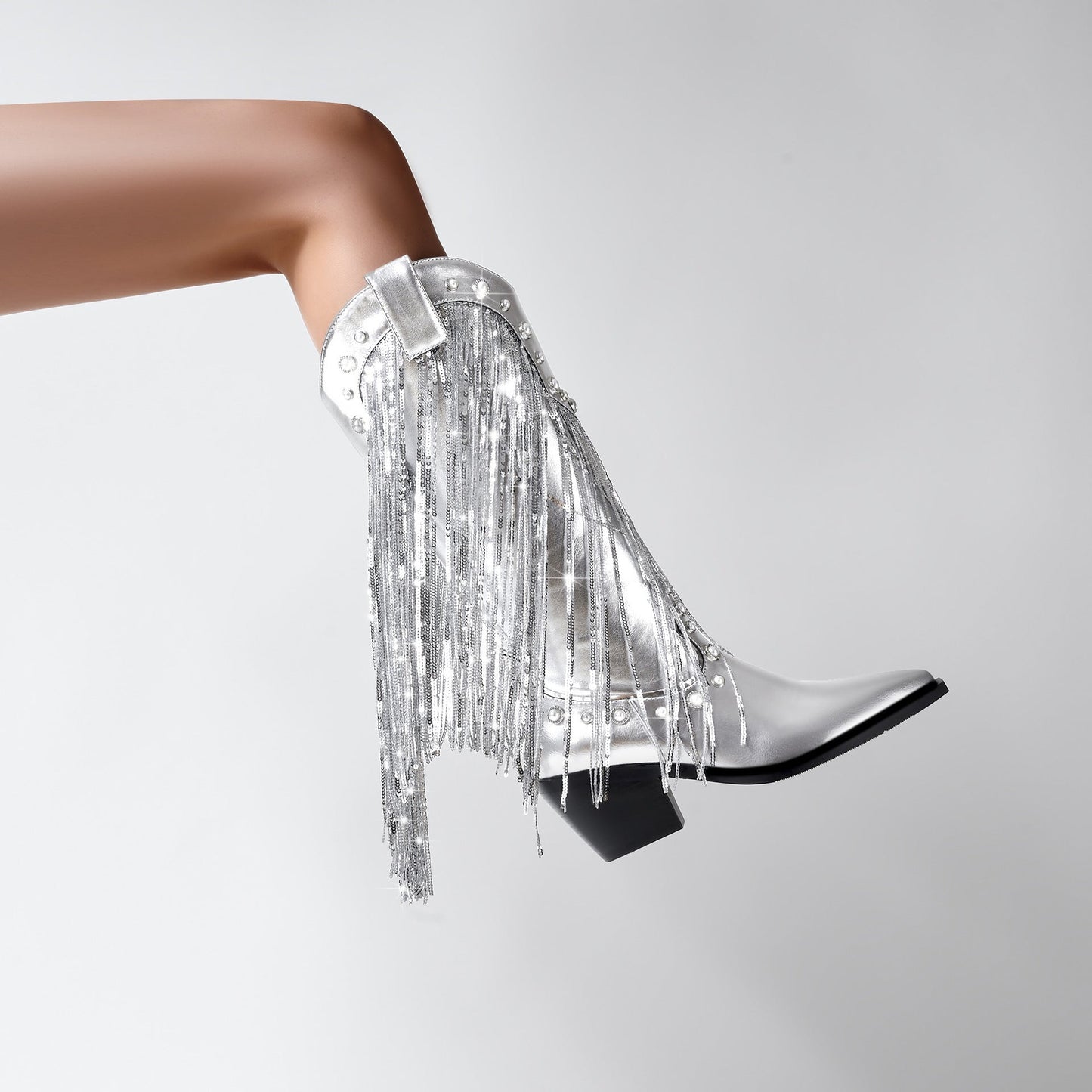 Women's silver cowboy boots